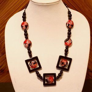 New Hand-Made Onyx & Blown-Glass Artisan Necklace.